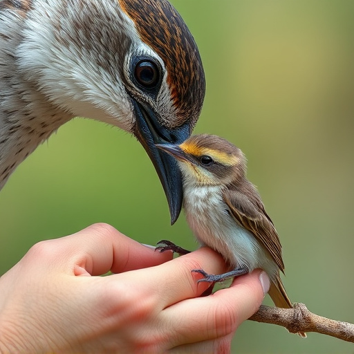 Tender feeding session with fledgling bird