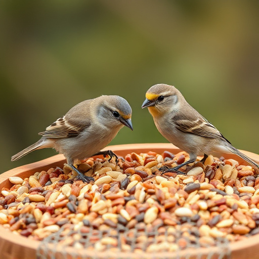 Tiny birds enjoying fresh seed mixture