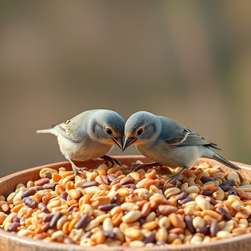 Tiny birds enjoying fresh seed mixture