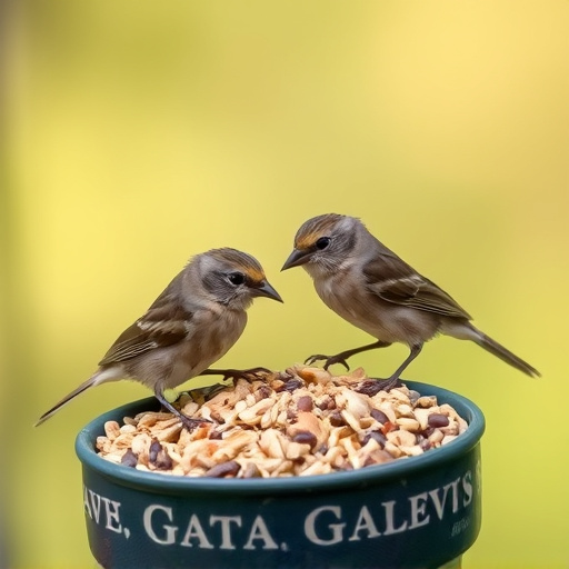 Tiny birds enjoying fresh seed mixture