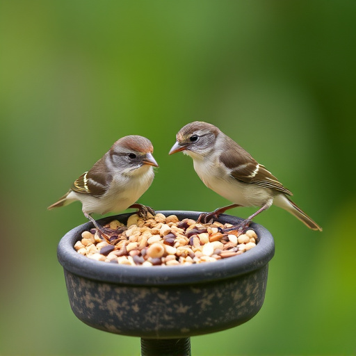 Tiny birds enjoying fresh seed mixture