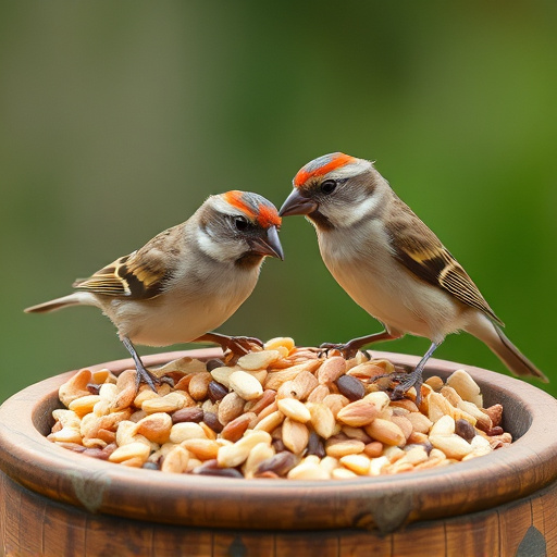 Tiny birds enjoying fresh seed mixture