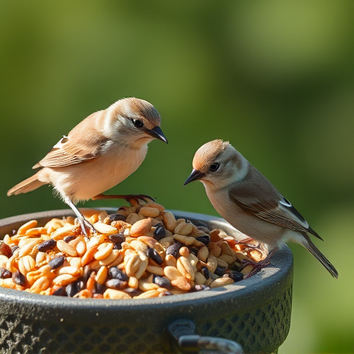 Tiny birds enjoying fresh seed mixture