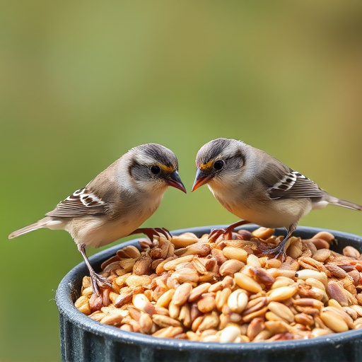 Tiny birds enjoying fresh seed mixture