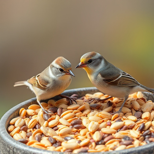 Tiny birds enjoying fresh seed mixture