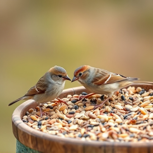 Tiny birds enjoying fresh seed mixture
