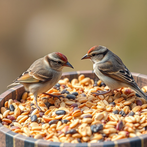 Tiny birds enjoying fresh seed mixture