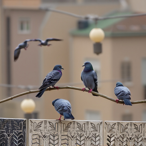 Tiny birds perched, pigeons kept away