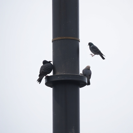 Tiny birds perched, pigeons kept away