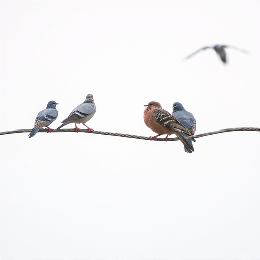 Tiny birds perched, pigeons kept away