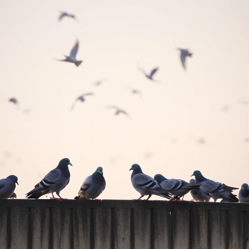 Tiny birds perched, pigeons kept away