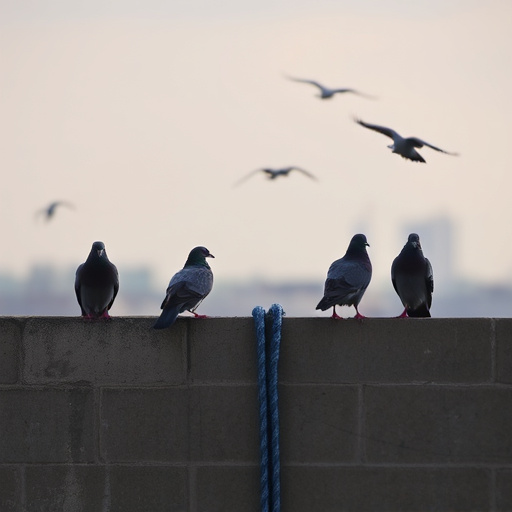 Tiny birds perched, pigeons kept away