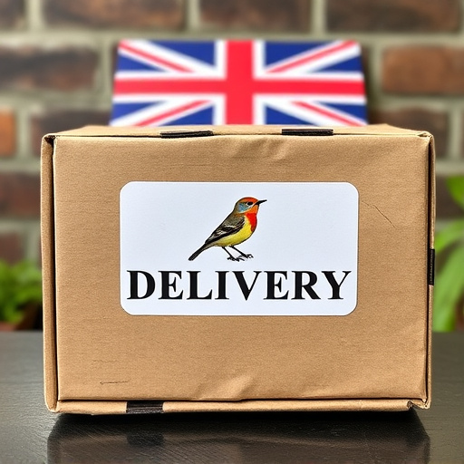 UK delivery box with bird seed label