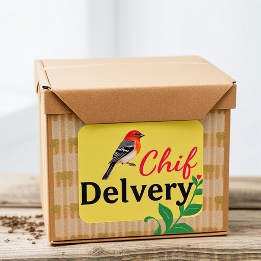 UK delivery box with bird seed label