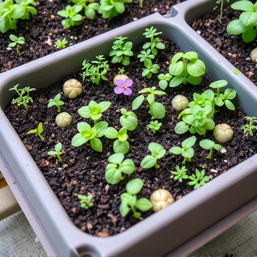 Variety of seeds in garden tray