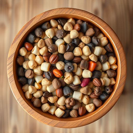 Variety of seeds in wooden bowl
