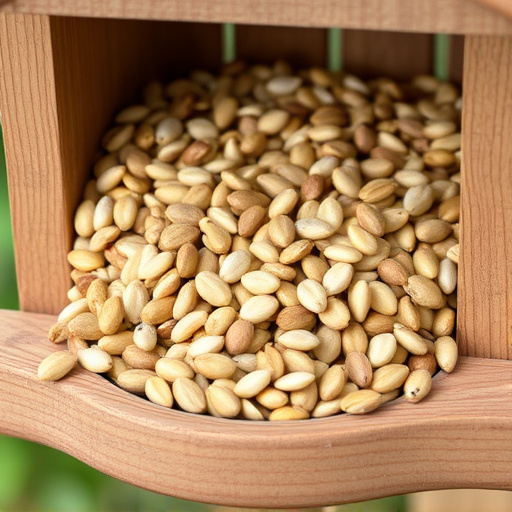 Variety of seeds in wooden feeder