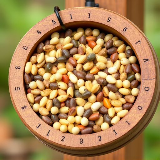 Variety of seeds in wooden feeder