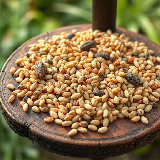 Variety of seeds on bird table