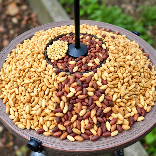 Variety of seeds on bird table