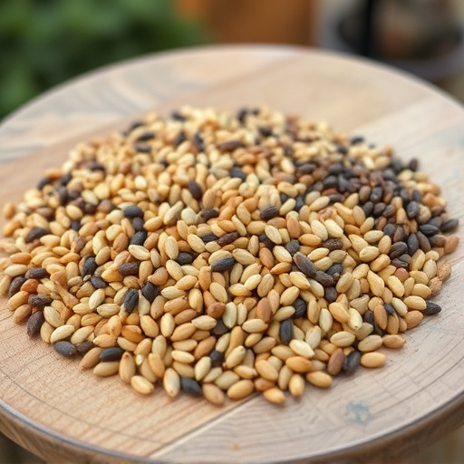 Variety of seeds on bird table