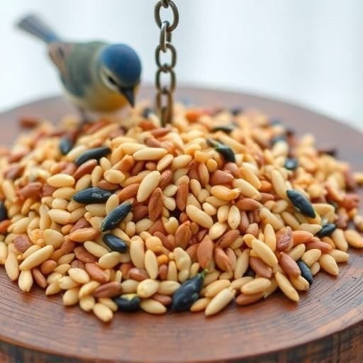 Variety of seeds on bird table