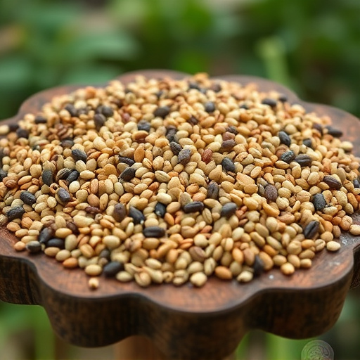 Variety of seeds on bird table