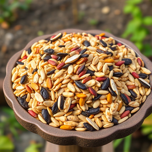 Variety of seeds on bird table