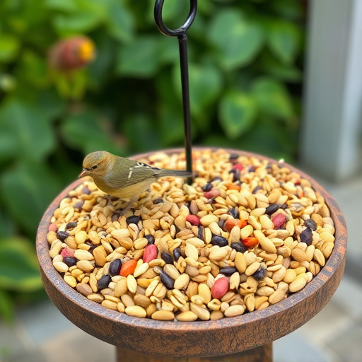 Variety of seeds on bird table