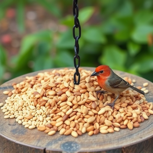 Variety of seeds on bird table