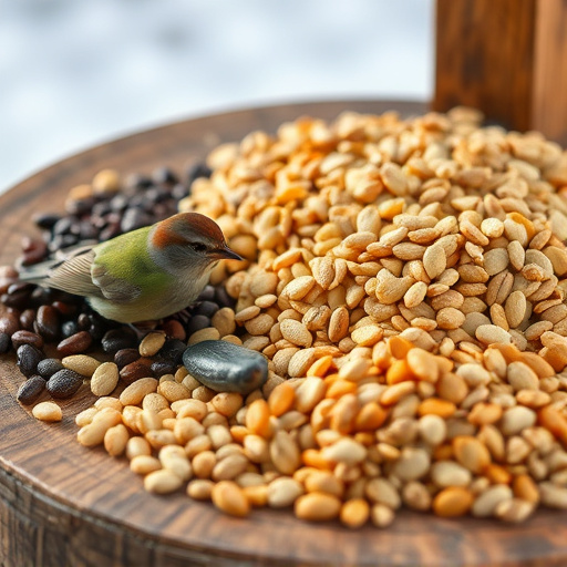 Variety of seeds on bird table
