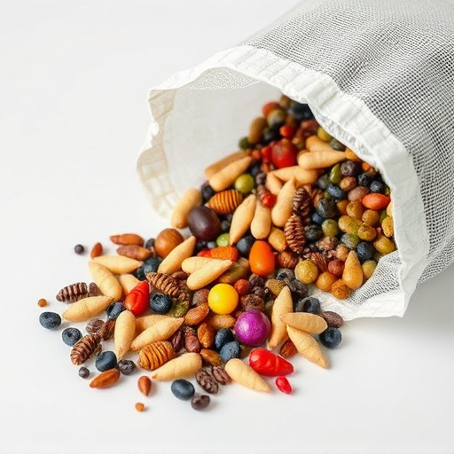 Variety of seeds spilling from bag