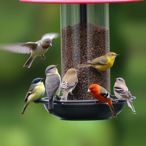 Variety of small birds at feeder