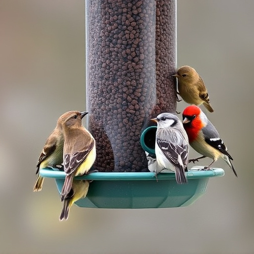 Variety of small birds at feeder