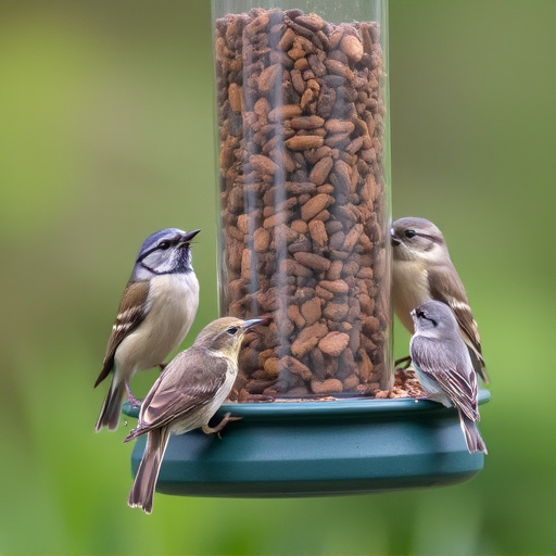 Variety of small birds at feeder