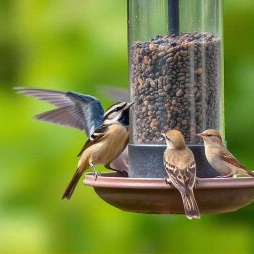 Variety of small birds at feeder