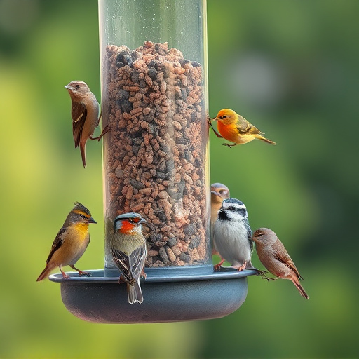 Variety of small birds at feeder
