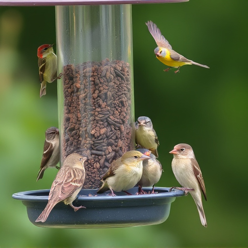 Variety of small birds at feeder