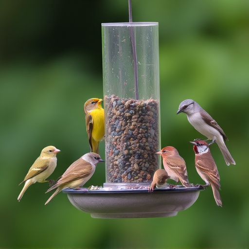 Variety of small birds at feeder