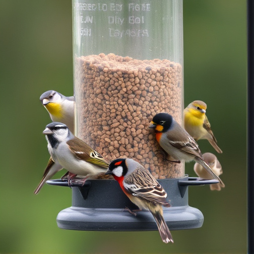 Variety of small birds at feeder