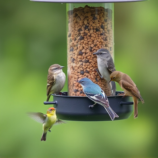 Variety of small birds at feeder