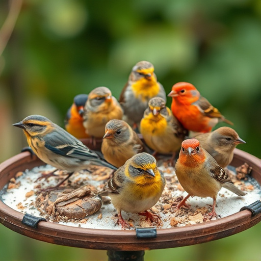 Variety of small birds on suet tray