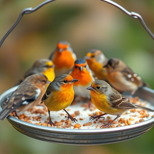 Variety of small birds on suet tray