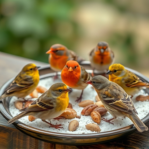 Variety of small birds on suet tray