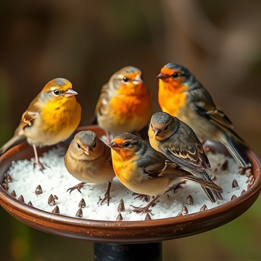 Variety of small birds on suet tray