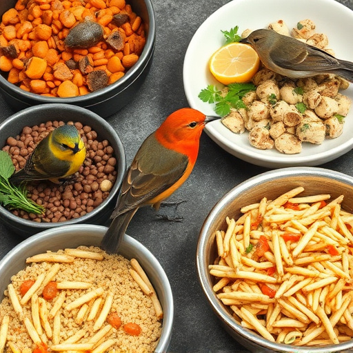 Variety of wild bird food in dishes