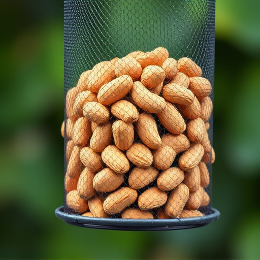 Whole peanuts in mesh bird feeder