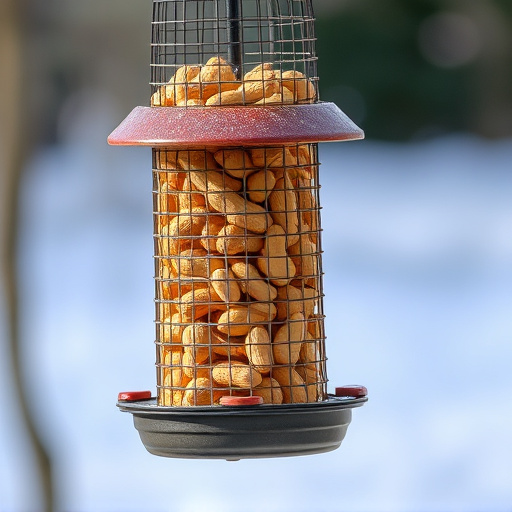 Whole peanuts in mesh bird feeder