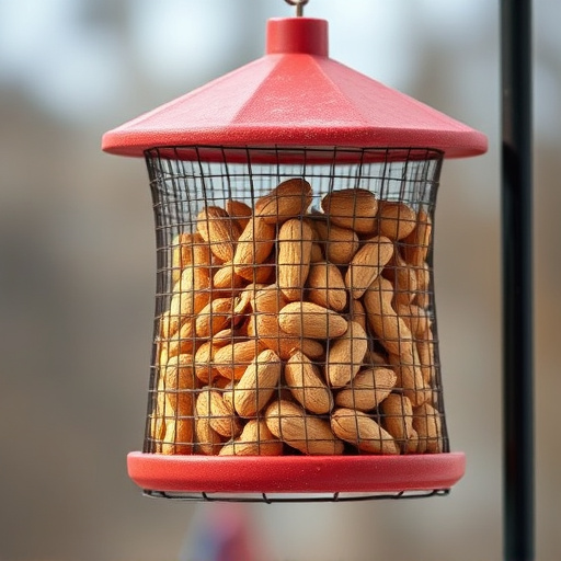 Whole peanuts in mesh bird feeder