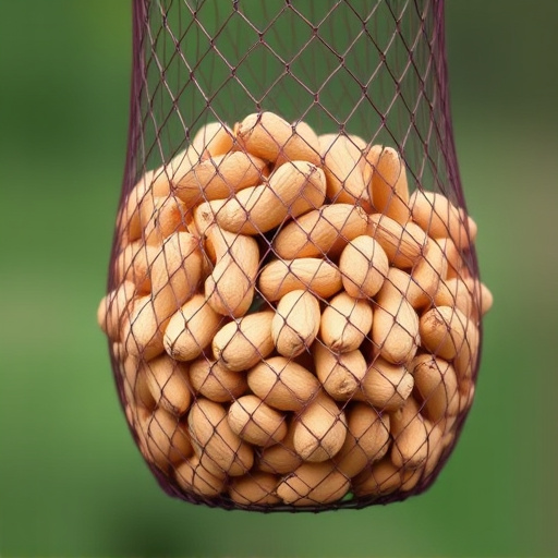 Whole peanuts in mesh bird feeder